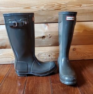 Dark olive green tall hunter boots
